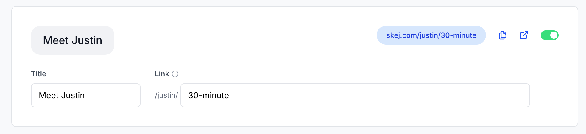 The booking link URL displayed in the top right corner of the dashboard.