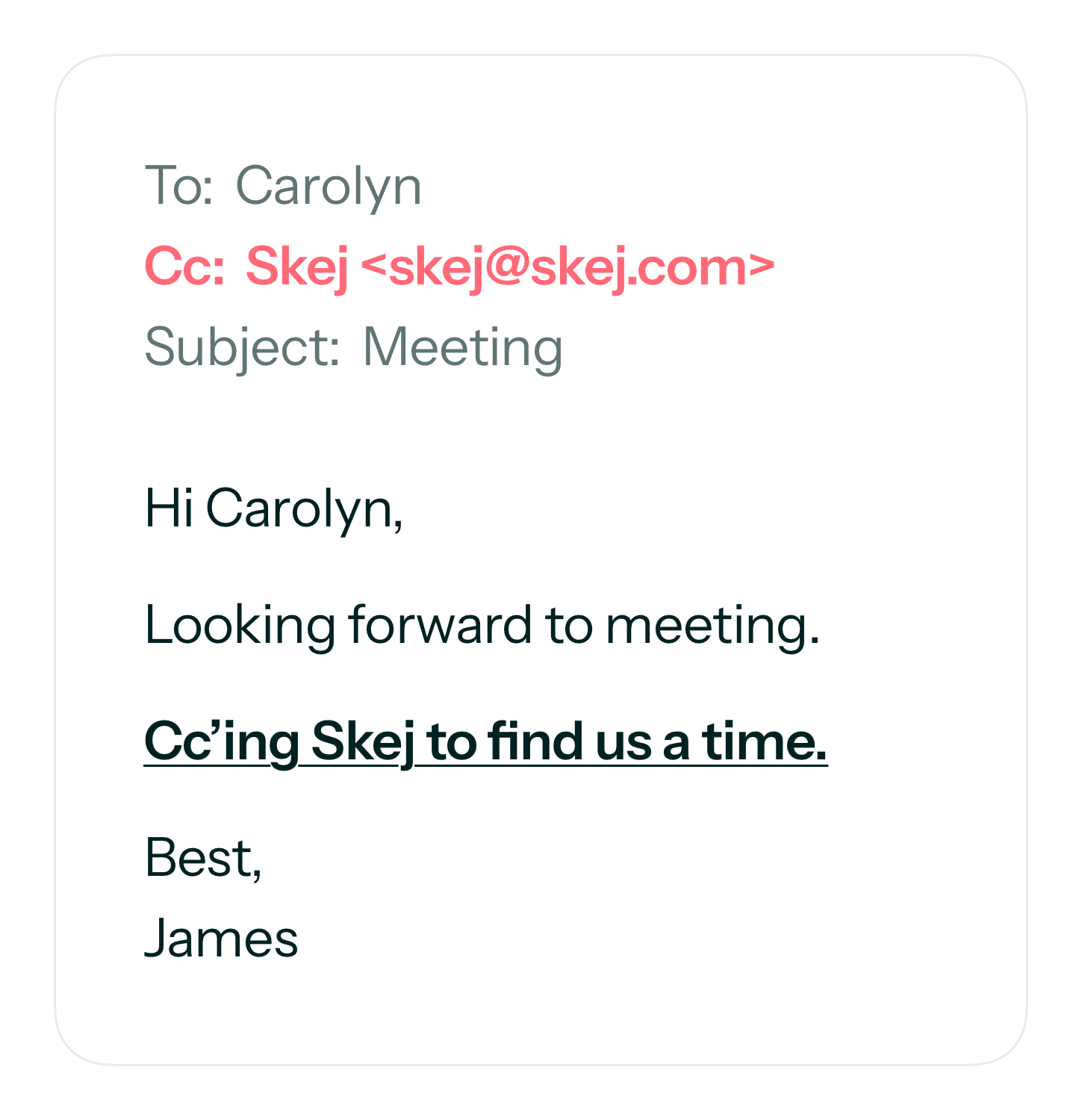 An email thread showing Skej cc'd into the conversation alongside the meeting attendees.