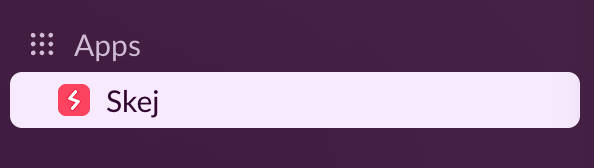 The Skej app listed under Apps in the Slack sidebar.
