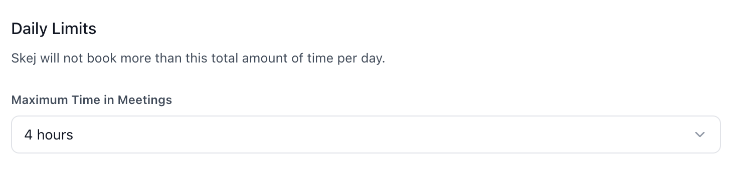 The daily meeting limit setting capping total meeting time per day.