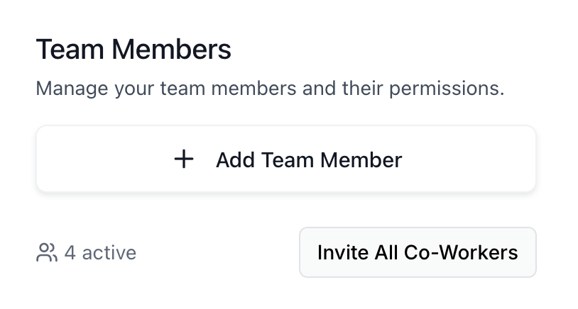 The Team Members section of the dashboard with the Add Team Member button.